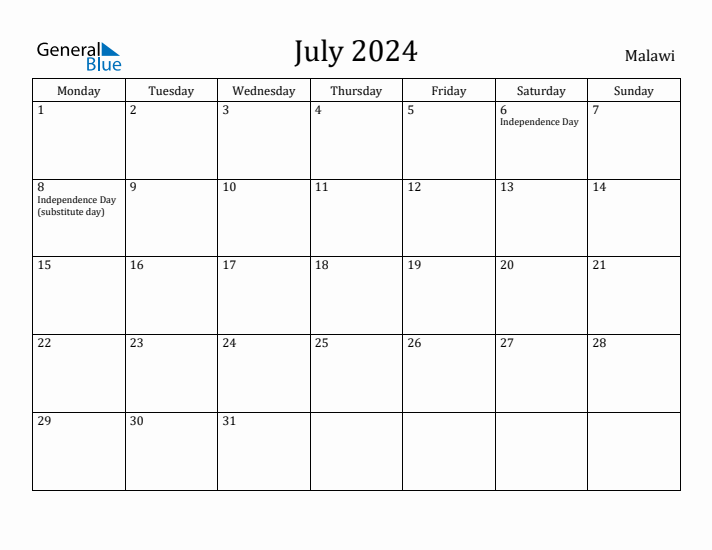 July 2024 Calendar Malawi