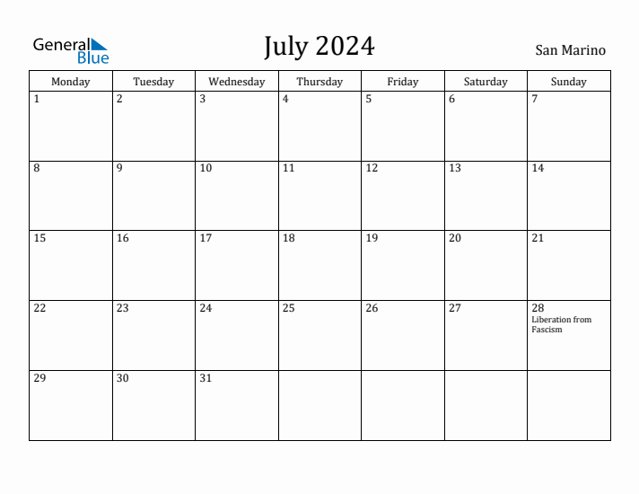 July 2024 Calendar San Marino