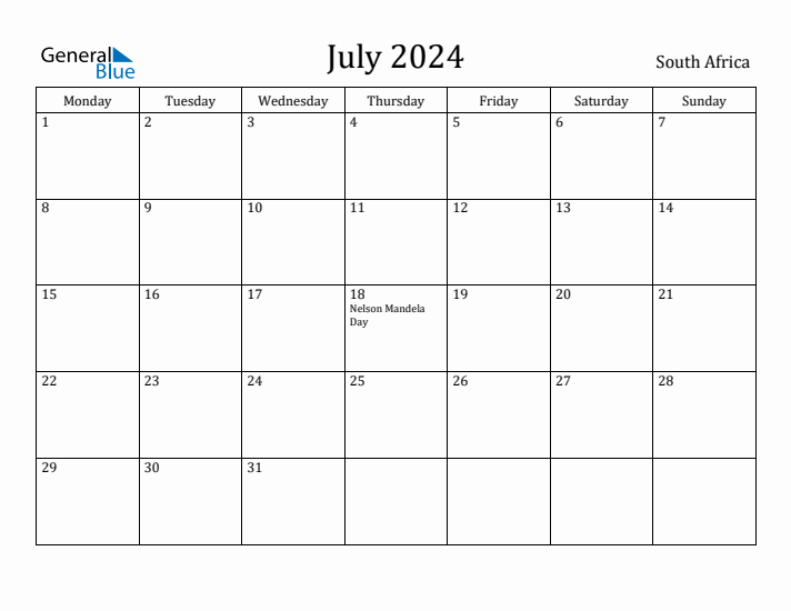 July 2024 Calendar South Africa