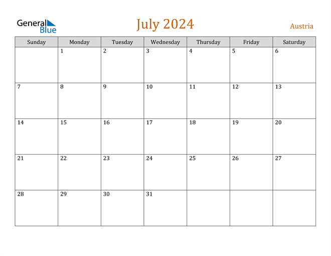 July 2024 Calendar with Austria Holidays