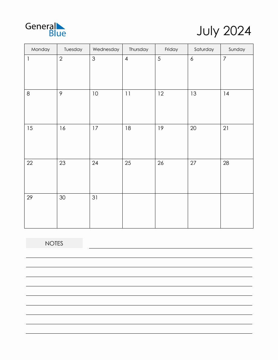 July 2024 Monthly Planner Calendar