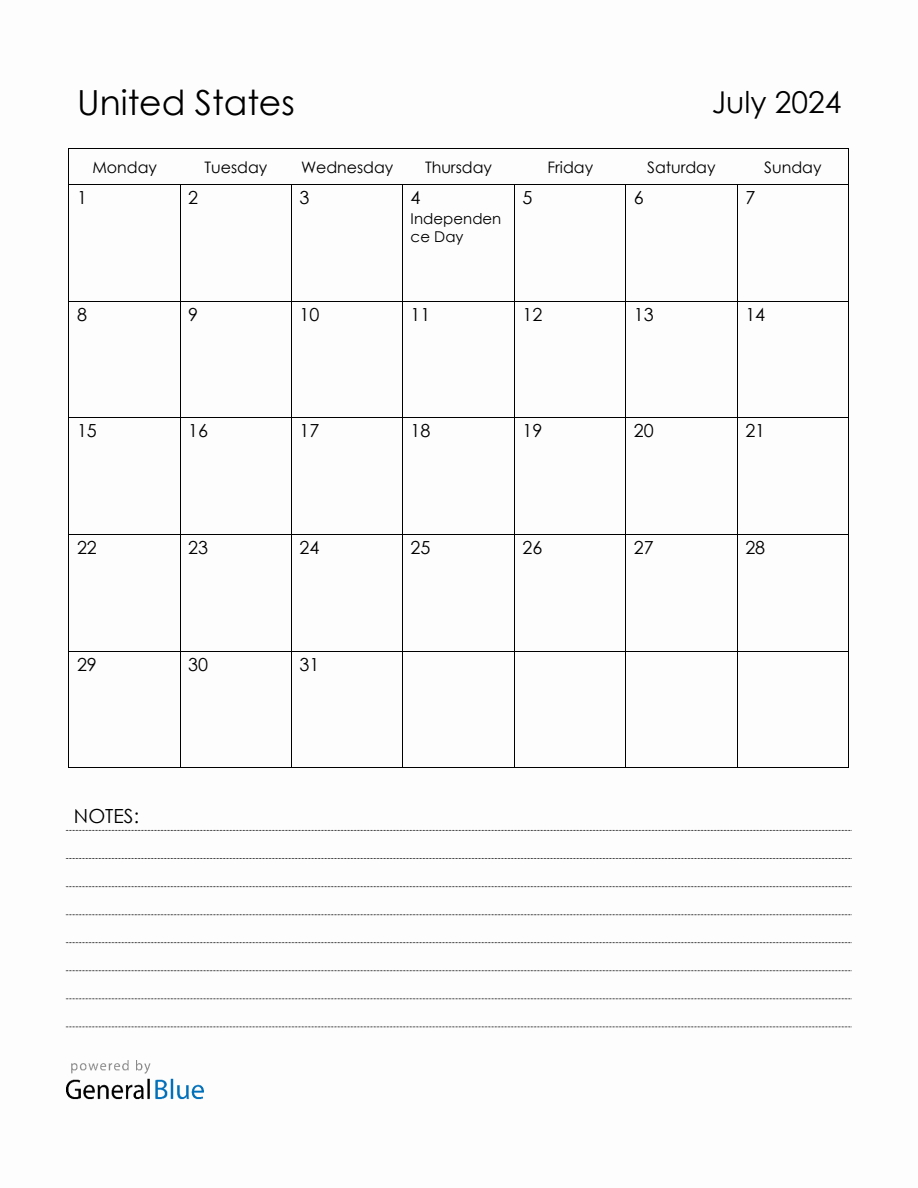 July 2024 United States Calendar with Holidays