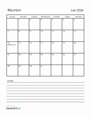 Current month calendar with Reunion holidays for July 2024