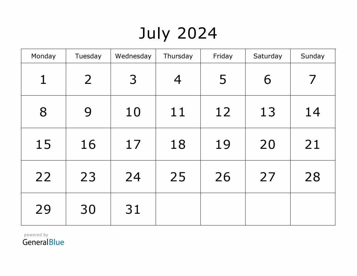 Printable July 2024 Calendar