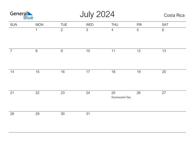 2024 Printable Costa Rica Calendar 2024 CALENDAR PRINTABLE