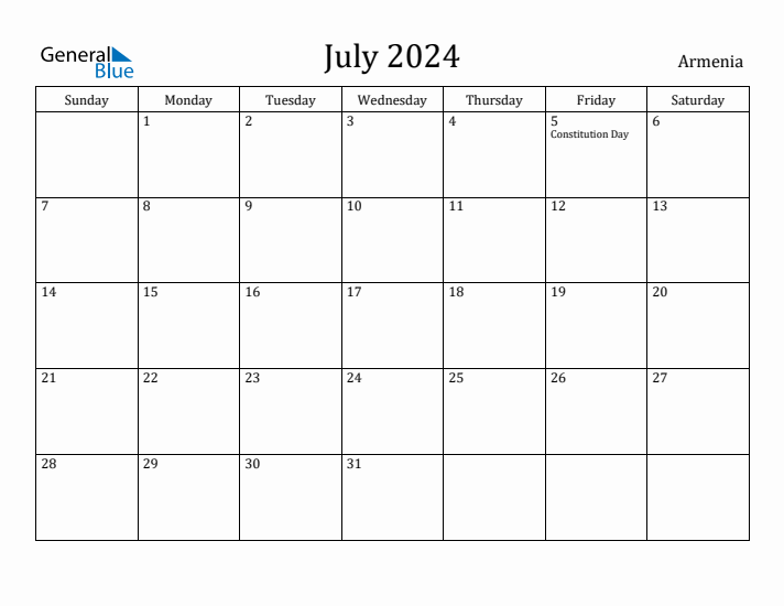 July 2024 Calendar Armenia