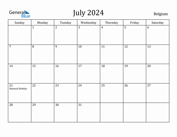 July 2024 Calendar Belgium