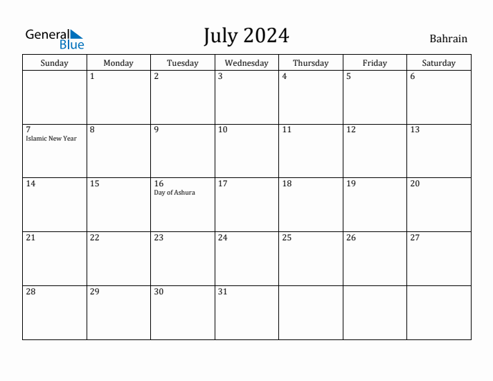 July 2024 Calendar Bahrain