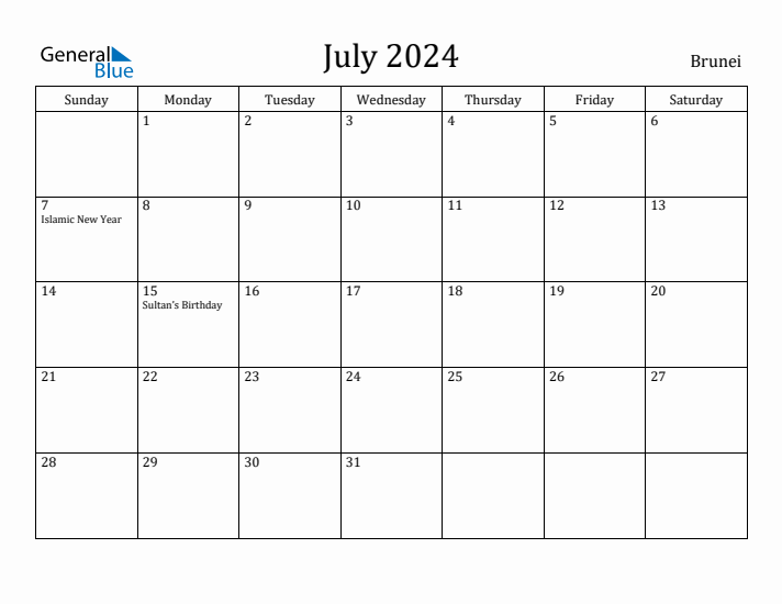 July 2024 Calendar Brunei
