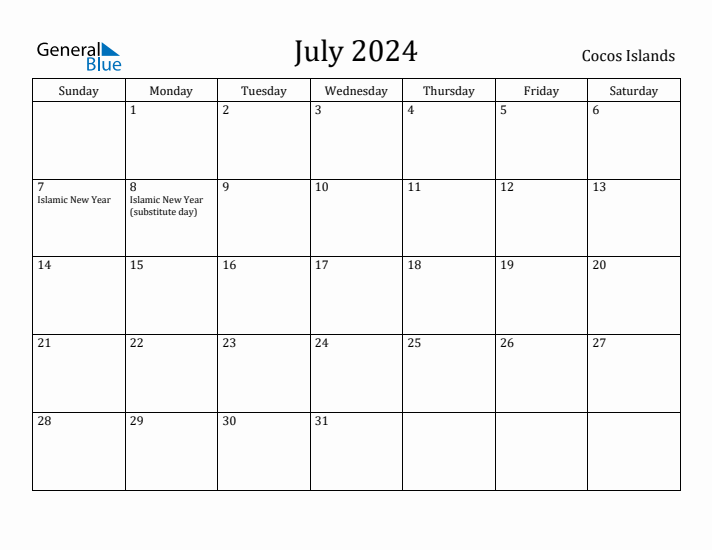 July 2024 Calendar Cocos Islands