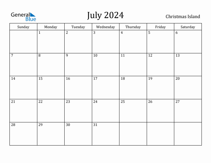 July 2024 Calendar Christmas Island