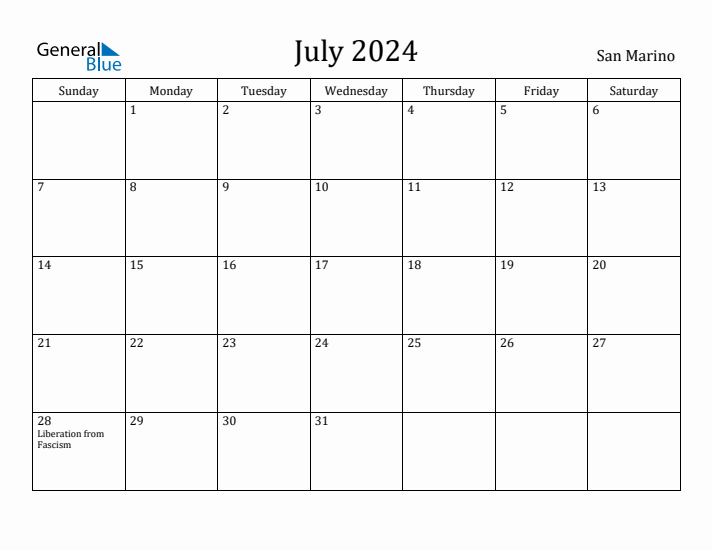 July 2024 Calendar San Marino