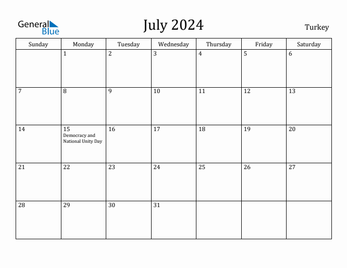July 2024 Calendar Turkey