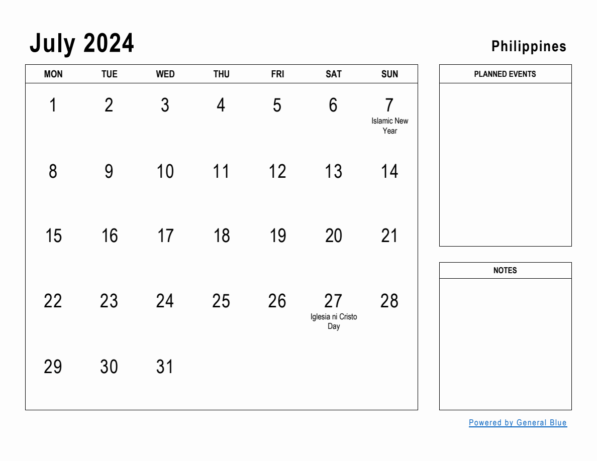 July 2024 Planner with Philippines Holidays