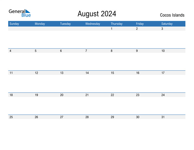 August 2024 Calendar with Cocos Islands Holidays