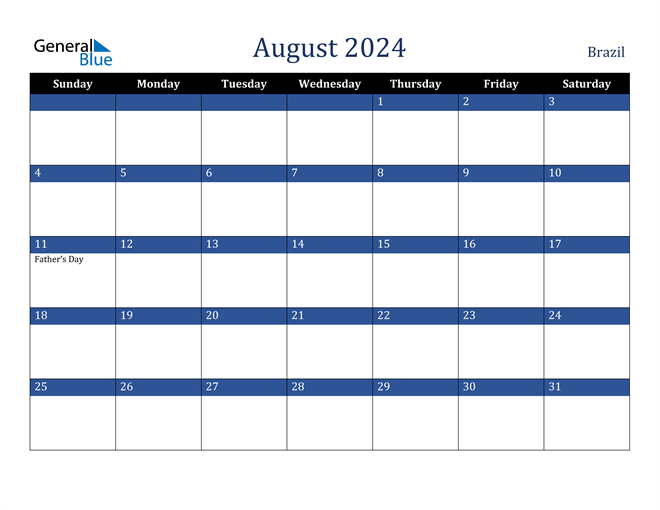 Brazil August 2024 Calendar with Holidays