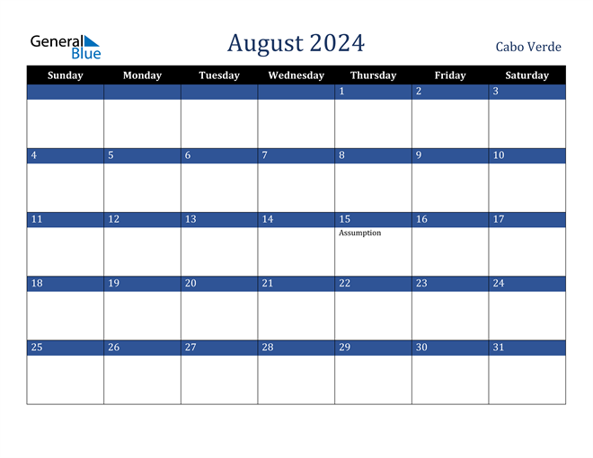 August 2024 Cabo Verde Calendar