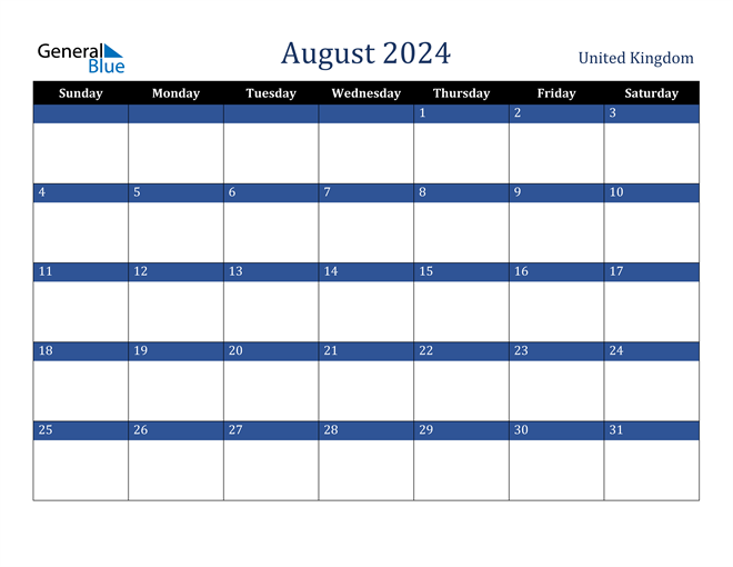 August 2024 United Kingdom Calendar