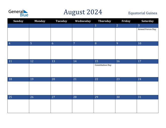 August 2024 Equatorial Guinea Calendar