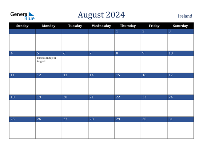 August 2024 Ireland Calendar