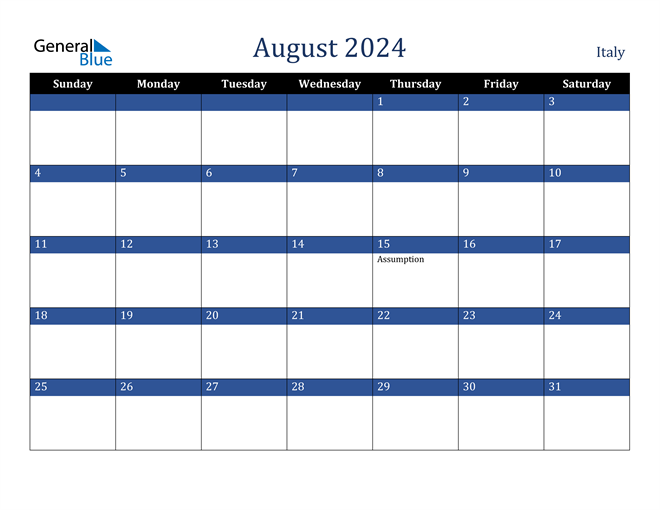 August 2024 Italy Calendar