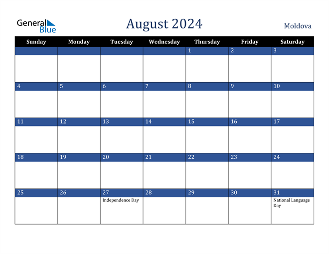 Moldova August 2024 Calendar with Holidays