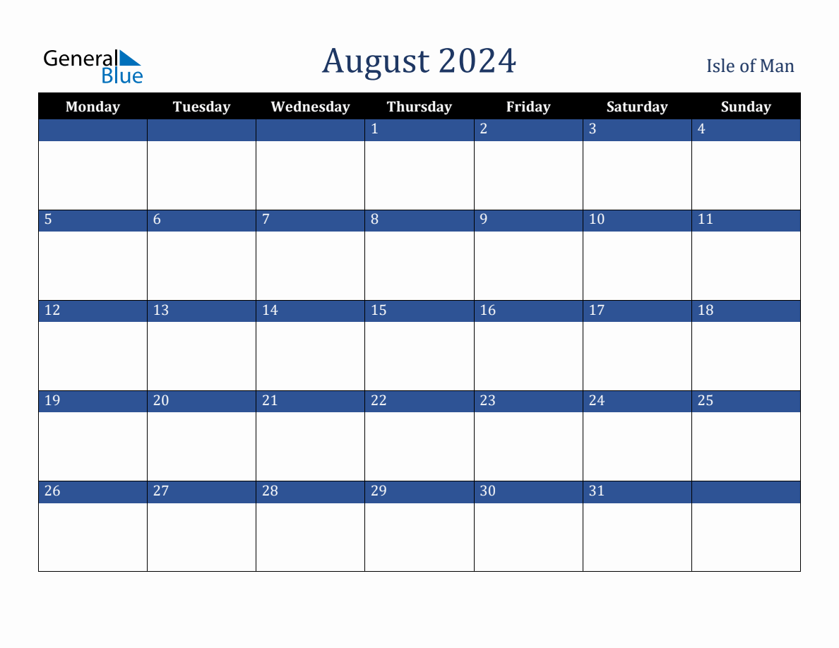 August 2024 Isle of Man Holiday Calendar