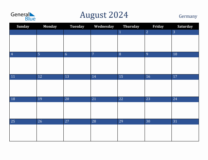 August 2024 Germany Calendar (Sunday Start)