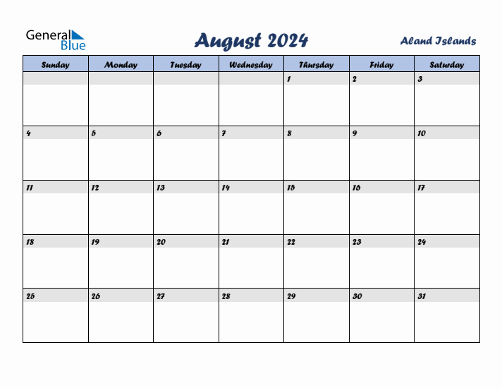 August 2024 Calendar with Holidays in Aland Islands