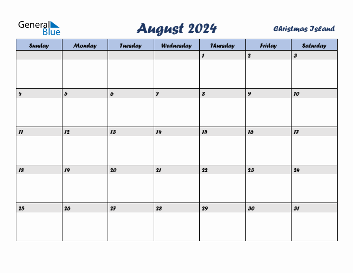 August 2024 Calendar with Holidays in Christmas Island