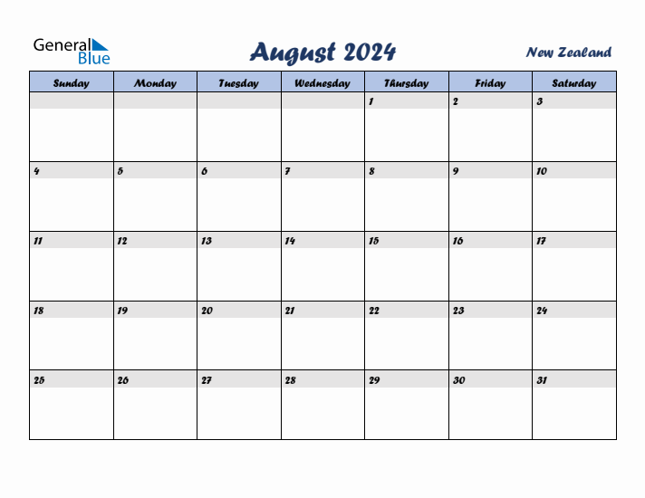 August 2024 Calendar with Holidays in New Zealand