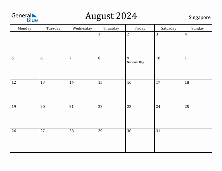 August 2024 Calendar Singapore