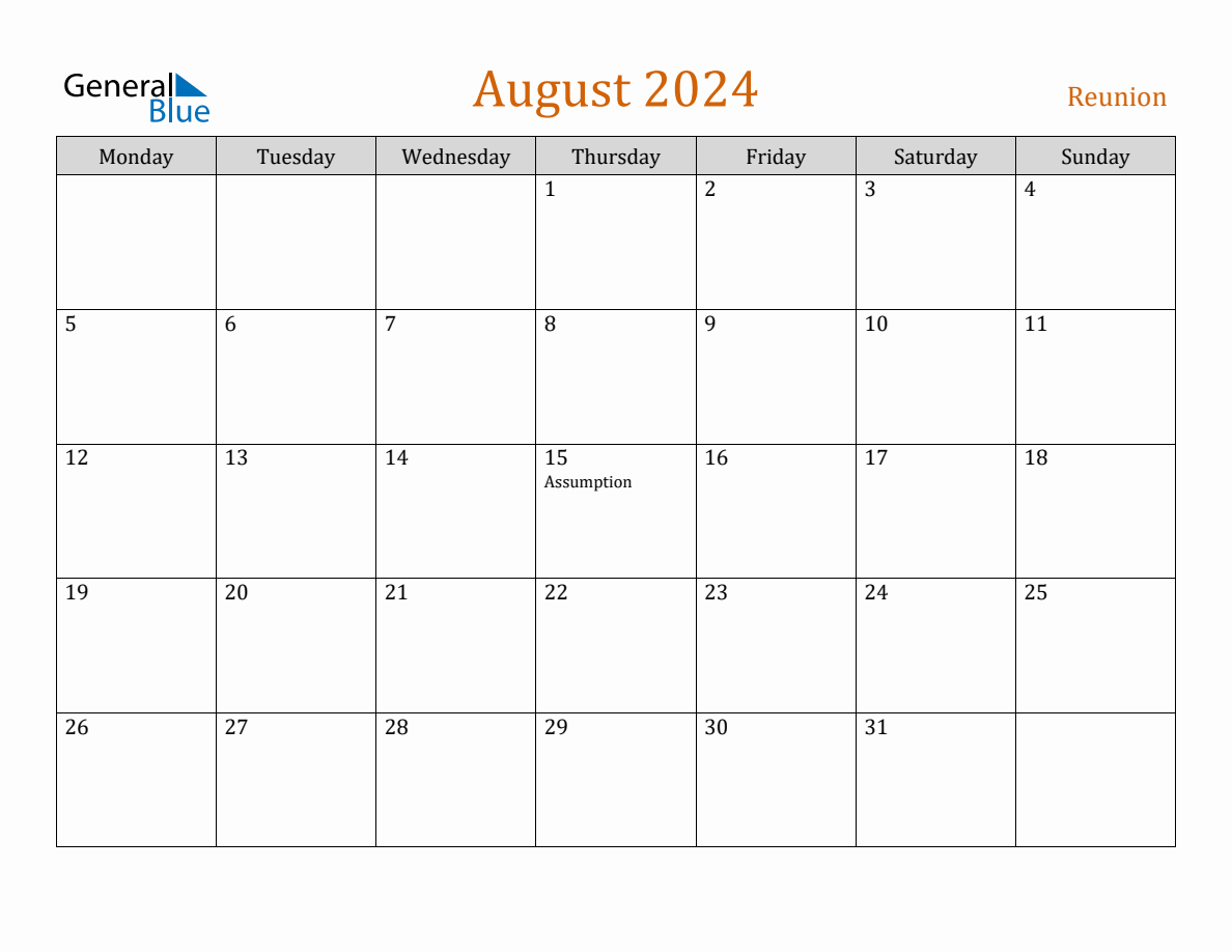 Free August 2024 Reunion Calendar