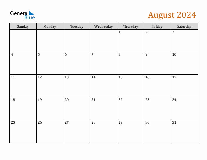 Editable August 2024 Calendar