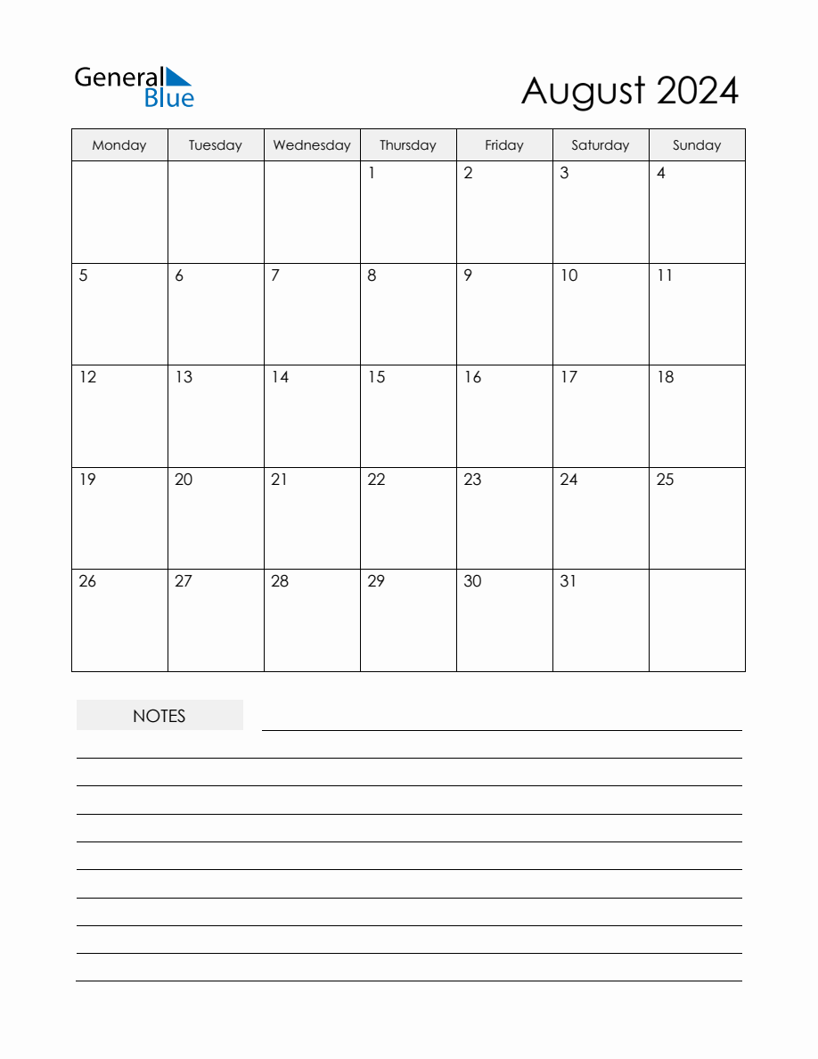 August 2024 Monthly Planner Calendar