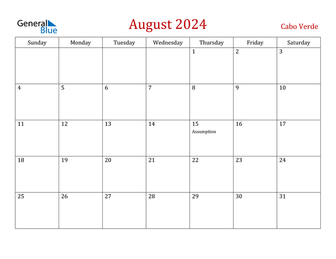 Cabo Verde August 2024 Calendar