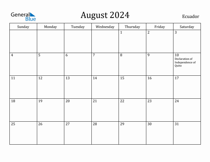 August 2024 Calendar Ecuador