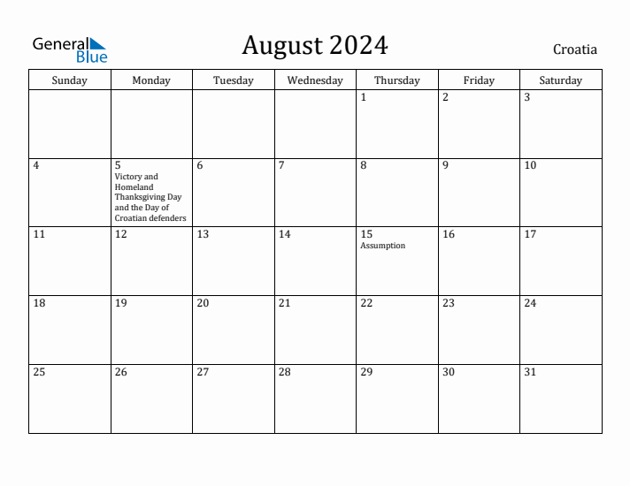 August 2024 Calendar Croatia