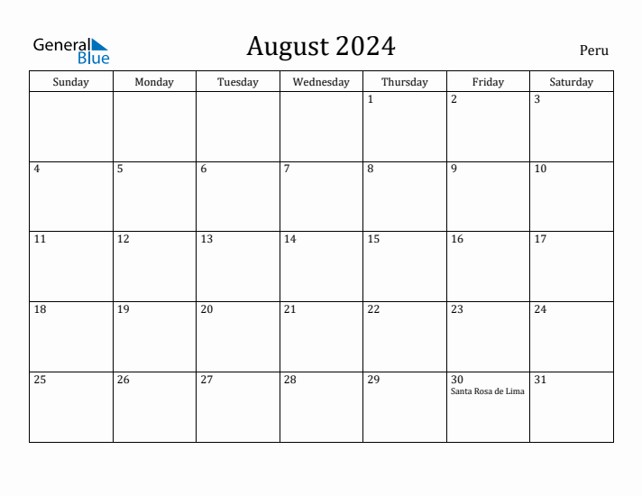 August 2024 Calendar Peru