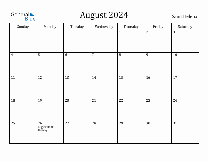 August 2024 Calendar Saint Helena