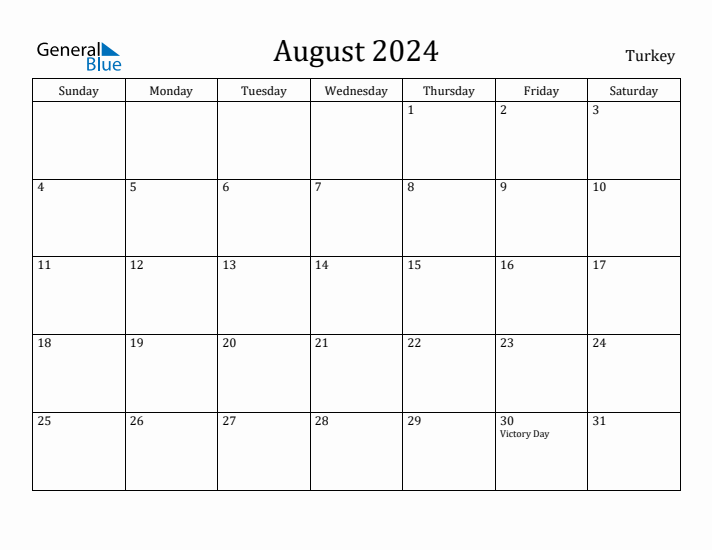 August 2024 Calendar Turkey
