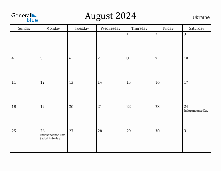 August 2024 Calendar Ukraine