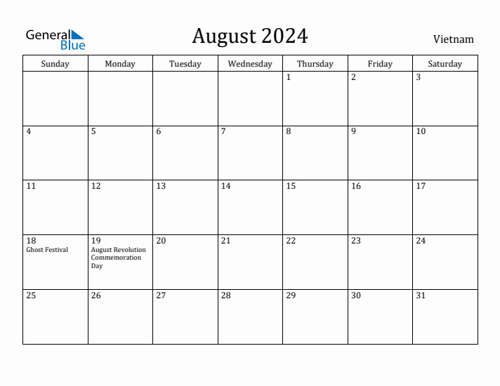 August 2024 Calendar Vietnam