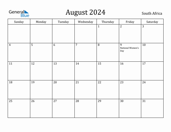 August 2024 Calendar South Africa