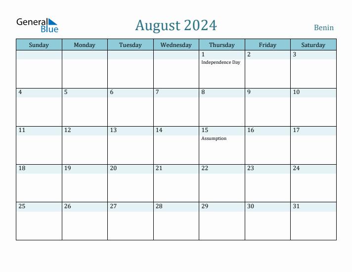 August 2024 Calendar with Holidays