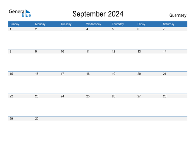 September 2024 Calendar with Guernsey Holidays