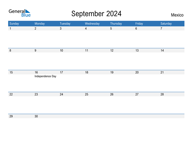 Mexico September 2024 Calendar with Holidays