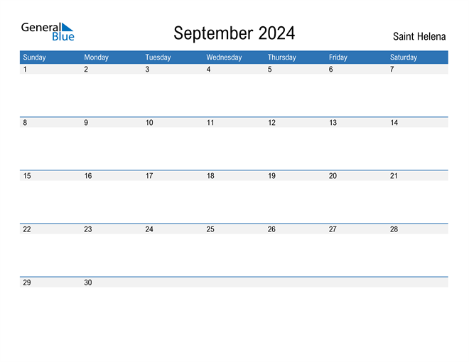 September 2024 Calendar with Saint Helena Holidays