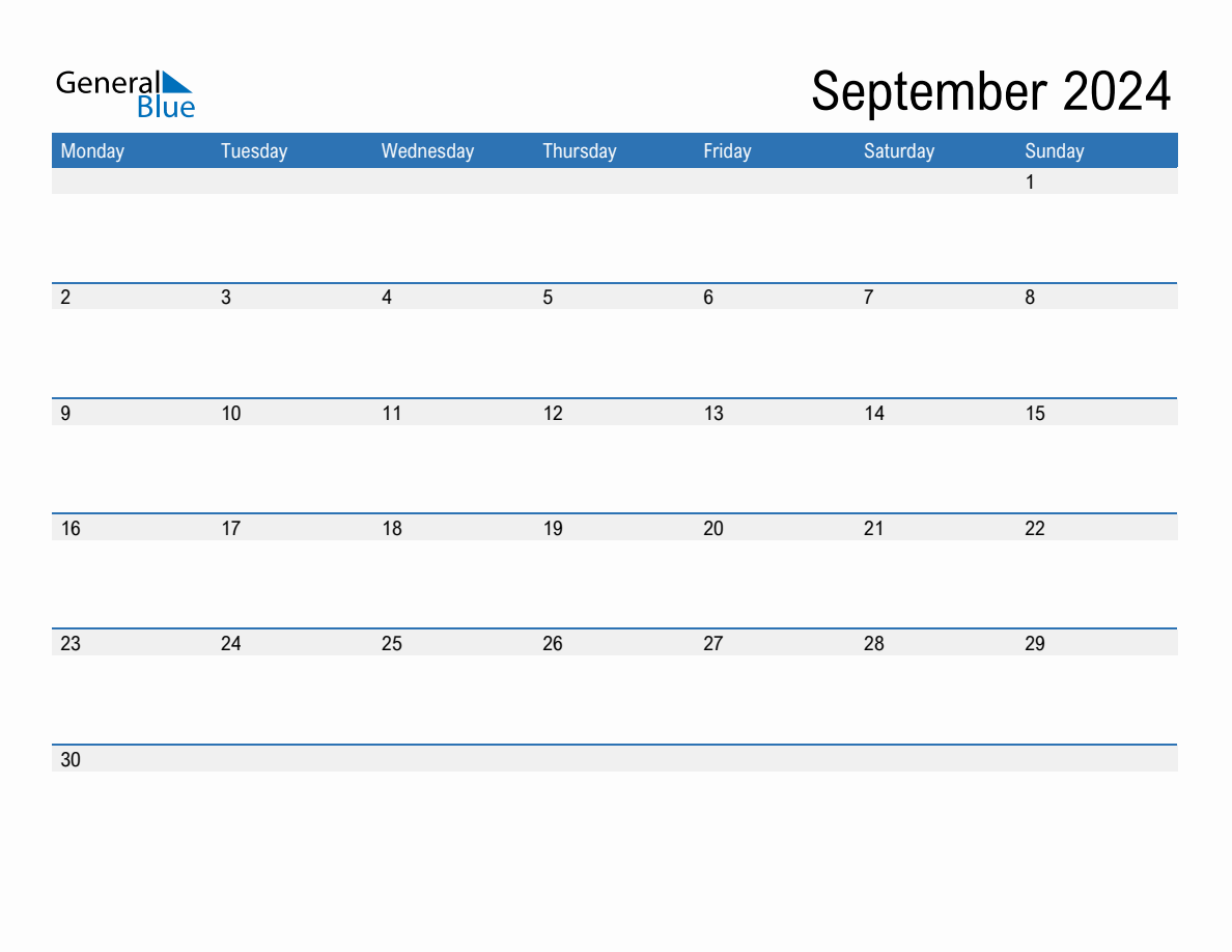 Editable Calendar Template for September 2024