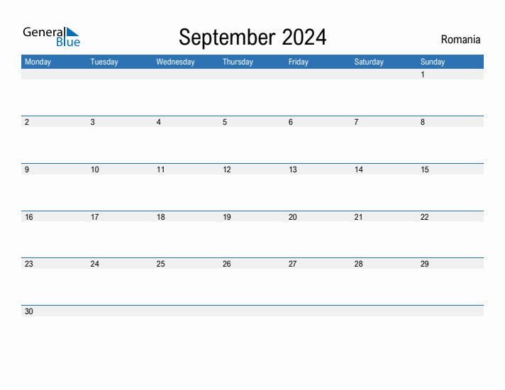 Editable September 2024 Calendar with Romania Holidays